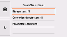 Écran Paramètres réseau